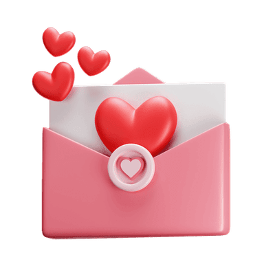 Ícone de e-mail com corações simbolizando recebimento da página por e-mail com QR Code